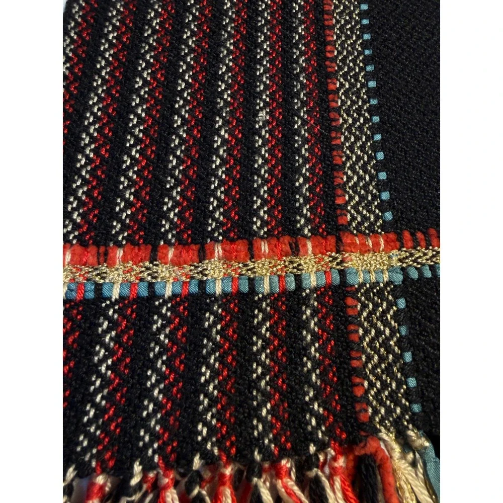Paul Bianculli Handwoven Scarf  Multi color Striped‎ Fringe Artisan vintage
